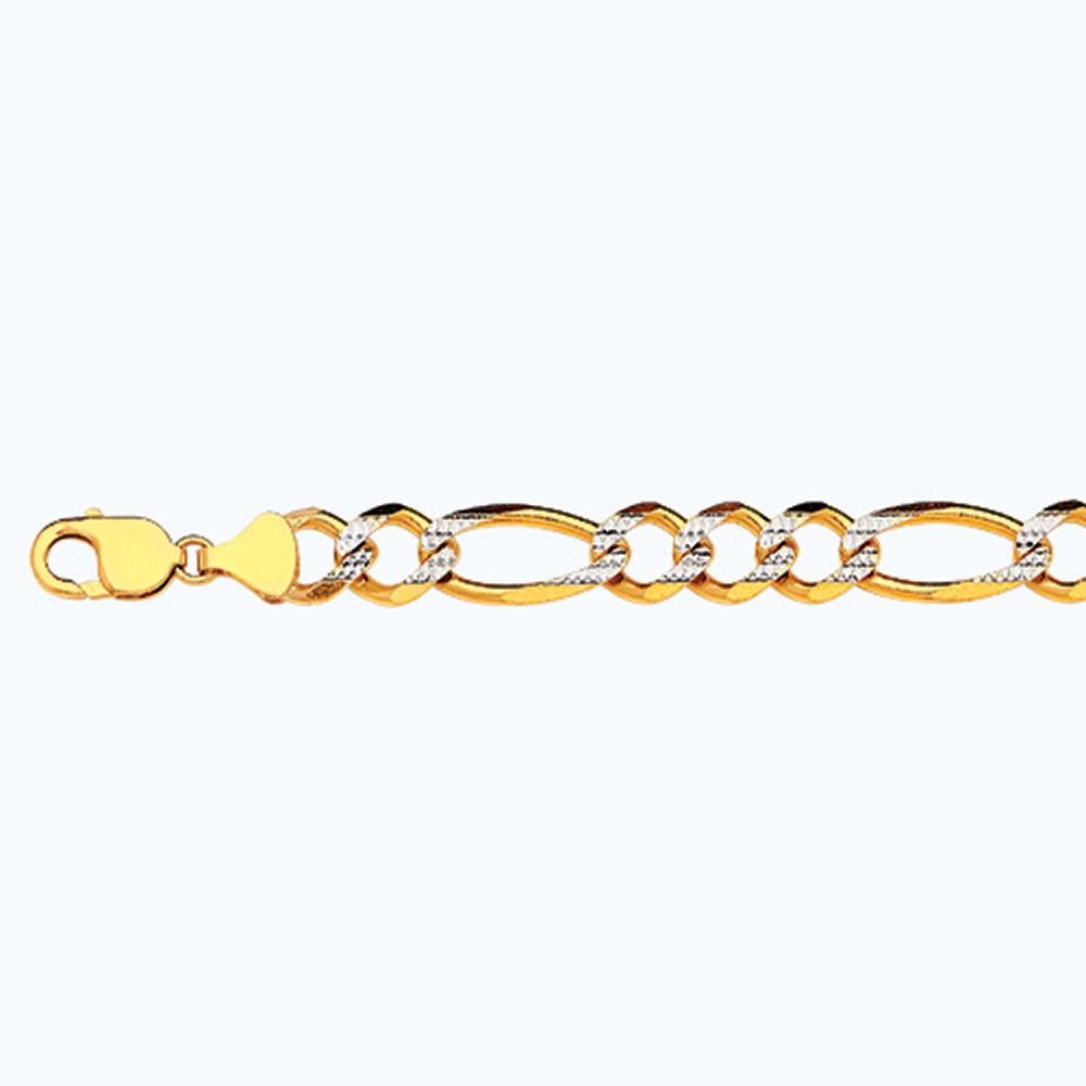 10K 12MM YELLOW GOLD SOLID PAVE FIGARO 18" CHAIN NECKLACE (AVAILABLE IN LENGTHS 7" - 30")