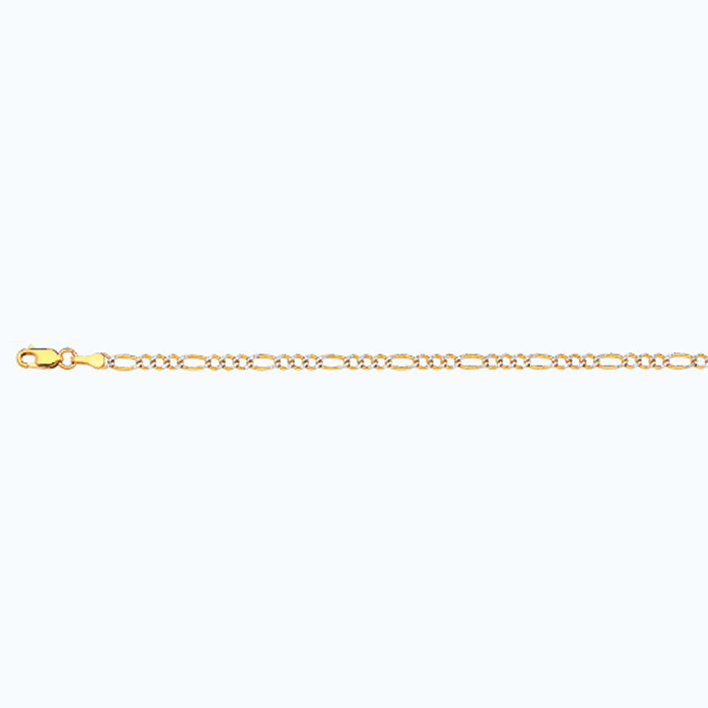 10K 2.5MM YELLOW GOLD SOLID PAVE FIGARO 24" CHAIN NECKLACE (AVAILABLE IN LENGTHS 7" - 30")