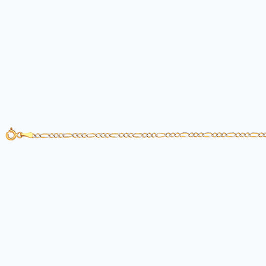 10K 2MM YELLOW GOLD SOLID PAVE FIGARO 28" CHAIN NECKLACE (AVAILABLE IN LENGTHS 7" - 30")