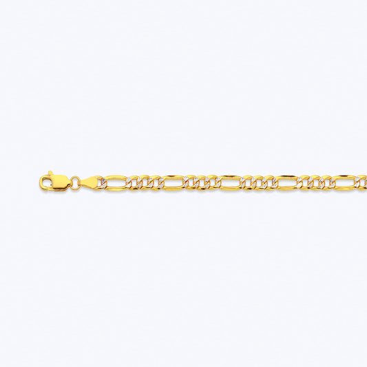 14K 4.5MM YELLOW GOLD HOLLOW PAVE FIGARO 18" CHAIN NECKLACE (AVAILABLE IN LENGTHS 7" - 30")