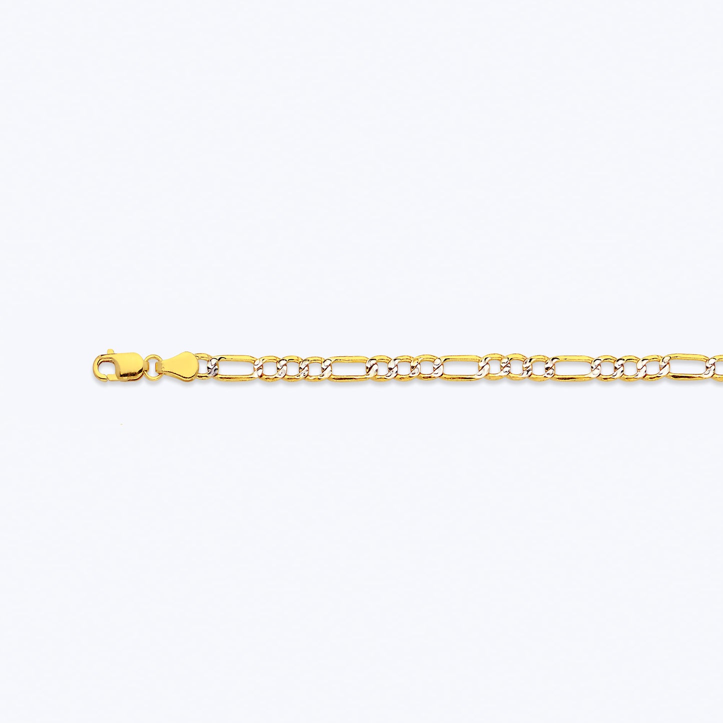 10K 3.5MM YELLOW GOLD HOLLOW PAVE FIGARO 9" CHAIN BRACELET (AVAILABLE IN LENGTHS 7" - 30")
