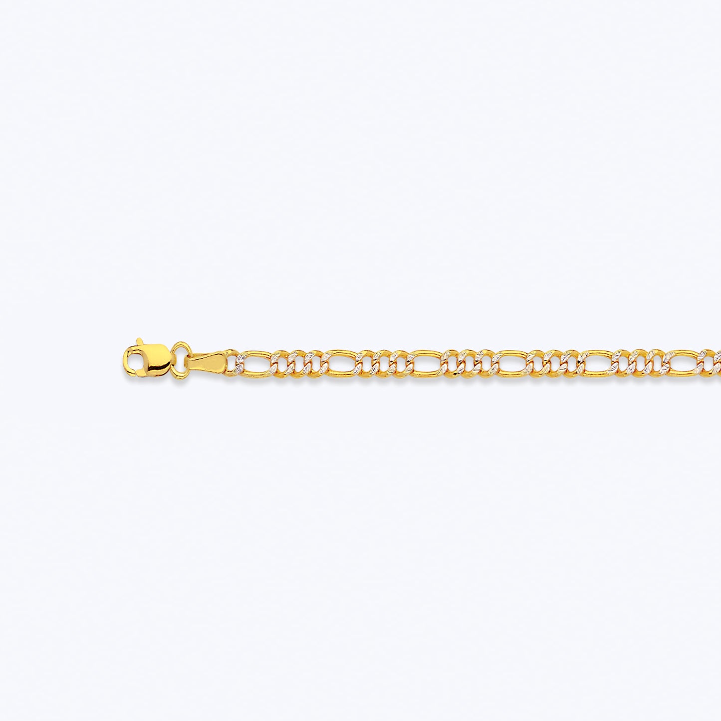 10K 2.5MM YELLOW GOLD HOLLOW PAVE FIGARO 9" CHAIN BRACELET (AVAILABLE IN LENGTHS 7" - 30")
