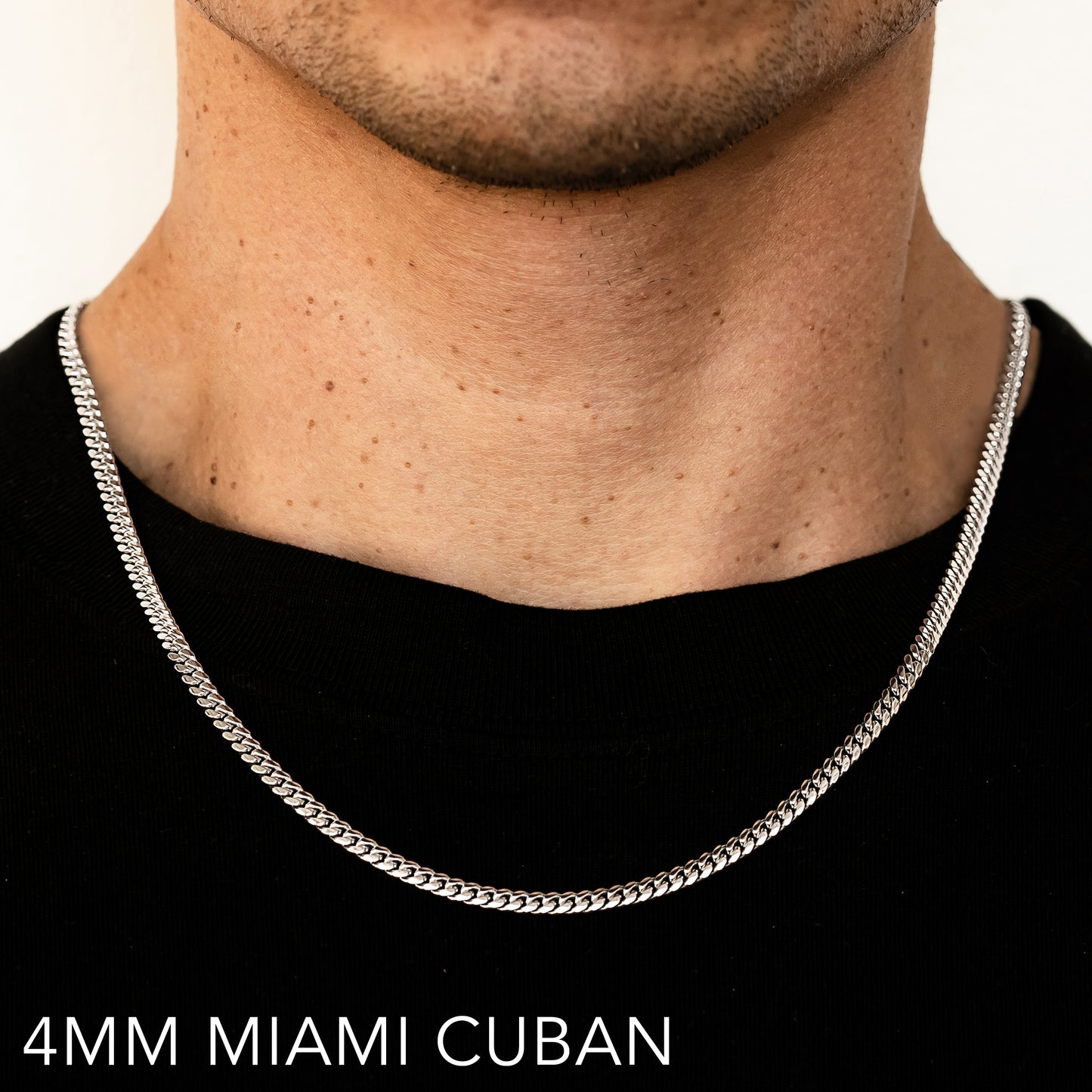 10K 4MM WHITE GOLD SOLID MIAMI CUBAN 16" CHAIN NECKLACE (AVAILABLE IN LENGTHS 7" - 30")