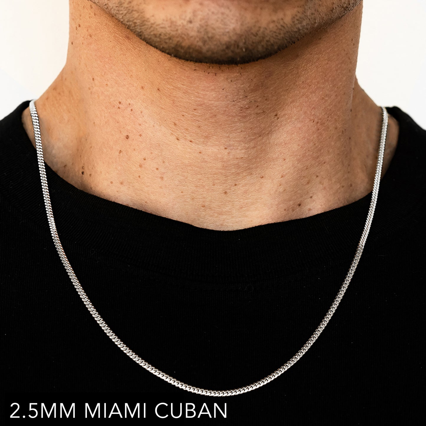 14K 2.5MM WHITE GOLD SOLID MIAMI CUBAN 26" CHAIN NECKLACE (AVAILABLE IN LENGTHS 7" - 30")