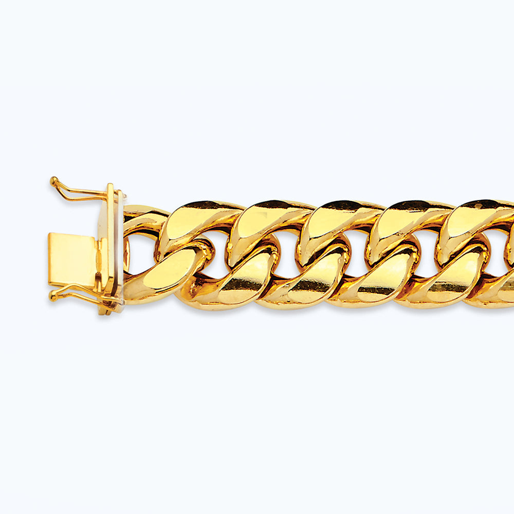 14K 13MM YELLOW GOLD HOLLOW MIAMI CUBAN 8" CHAIN BRACELET (AVAILABLE IN LENGTHS 7" - 30")