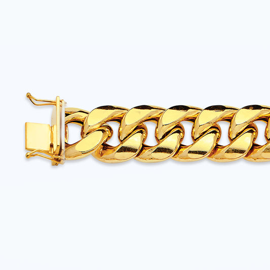 14K 13MM YELLOW GOLD HOLLOW MIAMI CUBAN 8" CHAIN BRACELET (AVAILABLE IN LENGTHS 7" - 30")