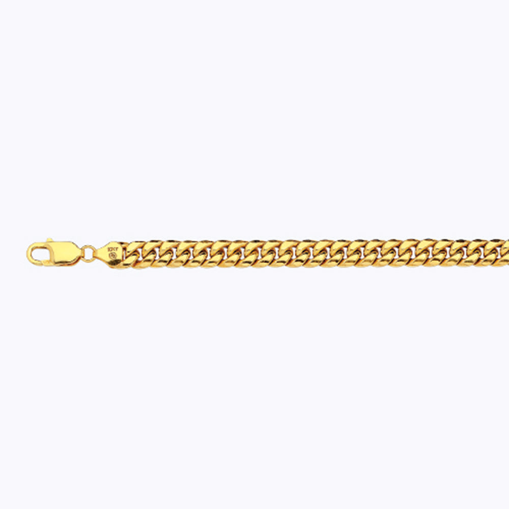 10K 7.5MM YELLOW GOLD HOLLOW MIAMI CUBAN 30" CHAIN NECKLACE (AVAILABLE IN LENGTHS 7" - 30")