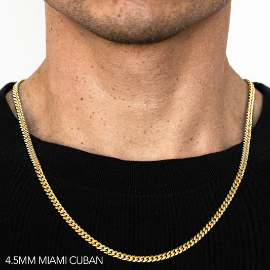 10K 4.5MM YELLOW GOLD HOLLOW MIAMI CUBAN 18" CHAIN NECKLACE (AVAILABLE IN LENGTHS 7" - 30")