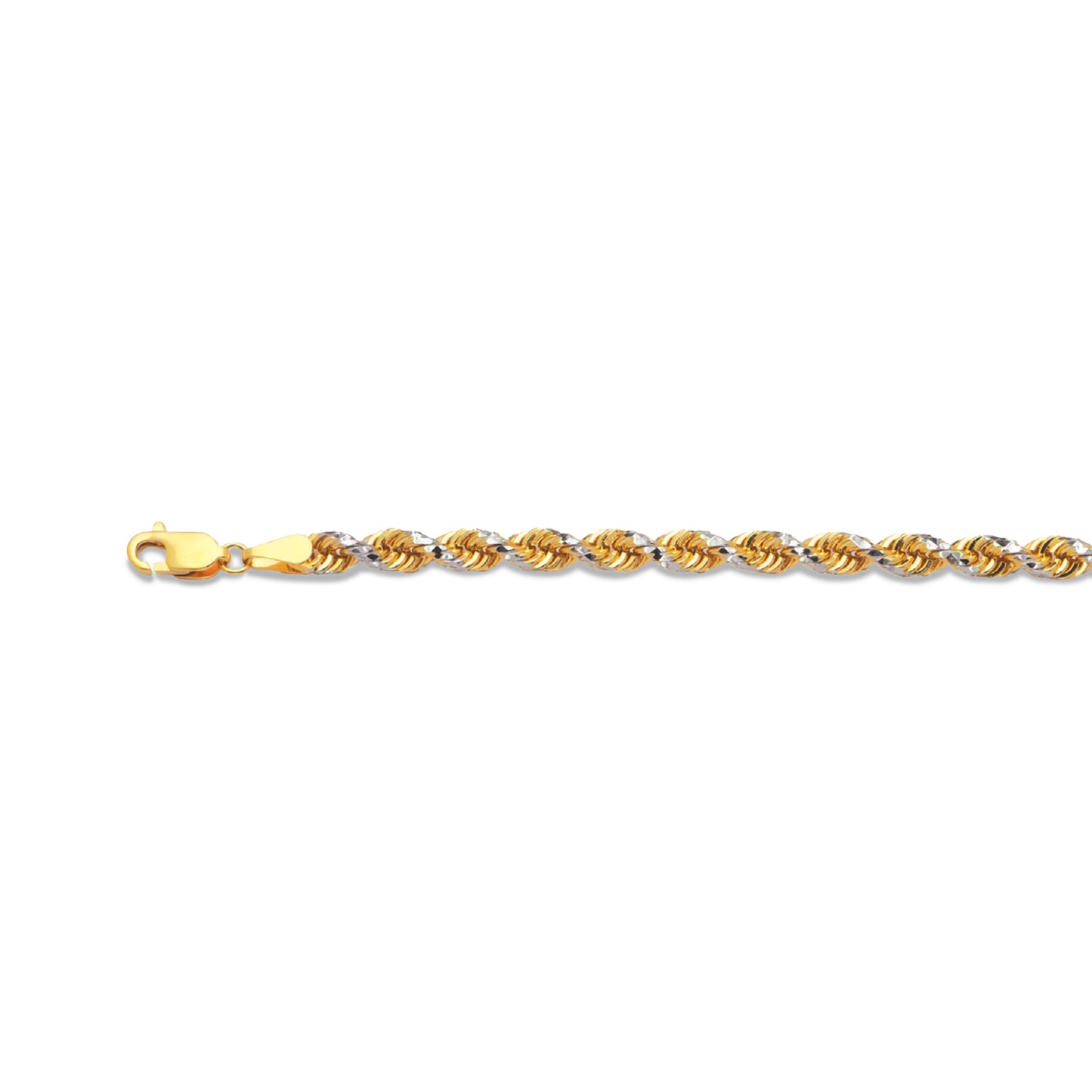 10K 5MM TWO TONE SOLID DC PRISM ROPE 7.5" CHAIN BRACELET (AVAILABLE IN LENGTHS 7" - 30")