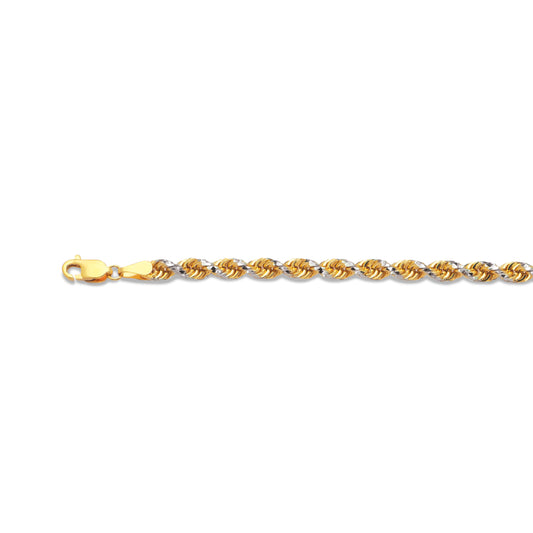 10K 5MM TWO TONE SOLID DC PRISM ROPE 8" CHAIN BRACELET (AVAILABLE IN LENGTHS 7" - 30")