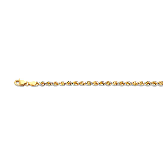 10K 3MM TWO TONE SOLID DC PRISM ROPE 28" CHAIN NECKLACE (AVAILABLE IN LENGTHS 7" - 30")