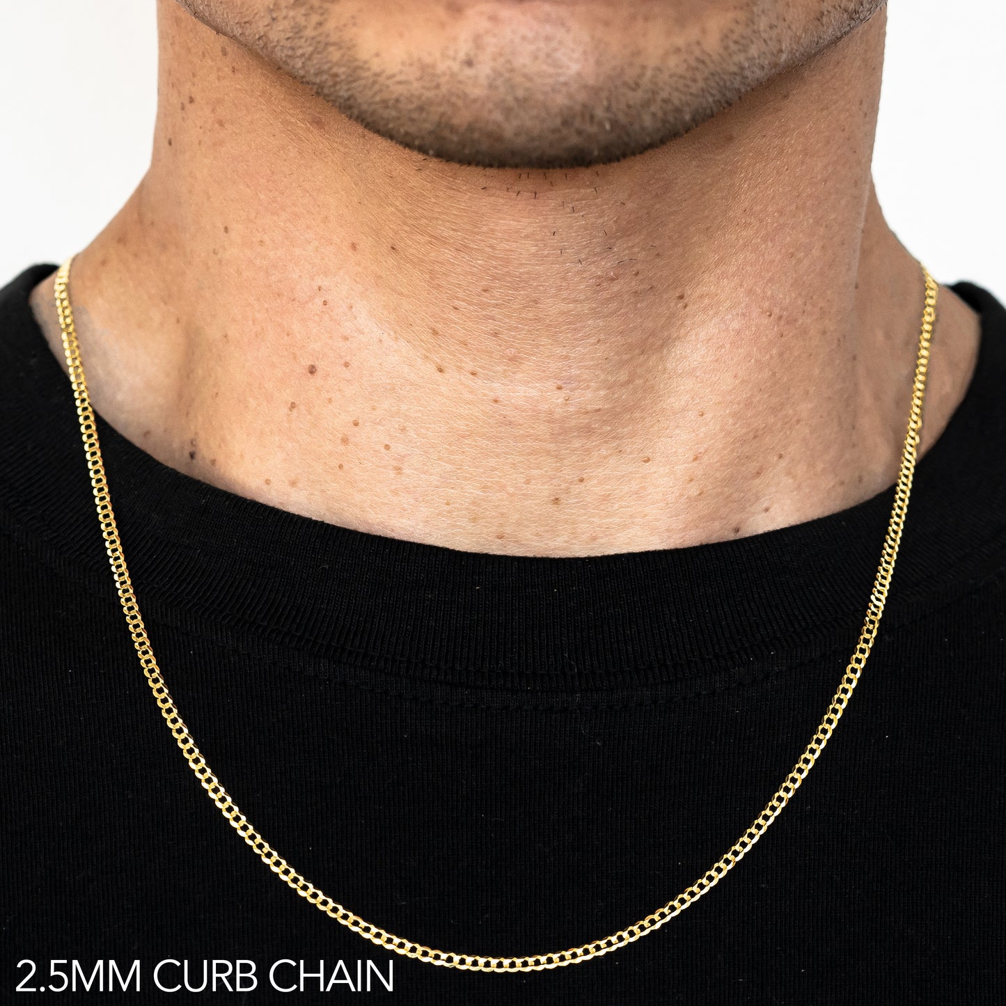 14K 2.5MM YELLOW GOLD SOLID CURB 16" CHAIN NECKLACE (AVAILABLE IN LENGTHS 7" - 30")