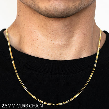 10K 2.5MM YELLOW GOLD SOLID CURB 22" CHAIN NECKLACE (AVAILABLE IN LENGTHS 7" - 30")