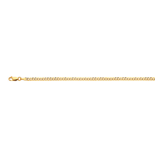 14K 2.5MM YELLOW GOLD SOLID PAVE CURB 7.5" CHAIN BRACELET (AVAILABLE IN LENGTHS 7" - 30")