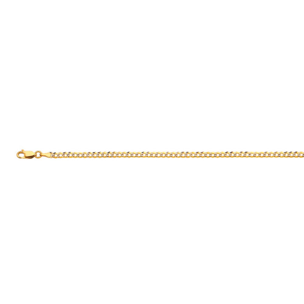 14K 2.5MM YELLOW GOLD SOLID PAVE CURB 20" CHAIN NECKLACE (AVAILABLE IN LENGTHS 7" - 30")