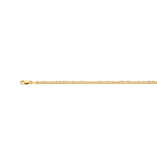 14K 2MM YELLOW GOLD SOLID PAVE CURB 22" CHAIN NECKLACE (AVAILABLE IN LENGTHS 7" - 30")