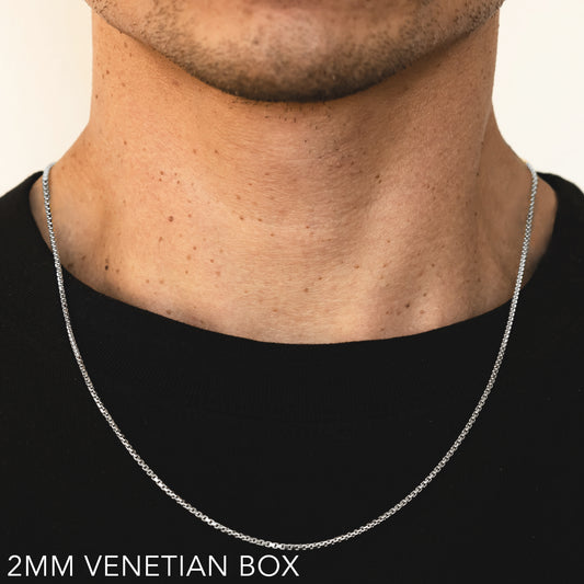 14K 2MM WHITE GOLD VENETIAN BOX 18" CHAIN NECKLACE (AVAILABLE IN LENGTHS 7" - 30")