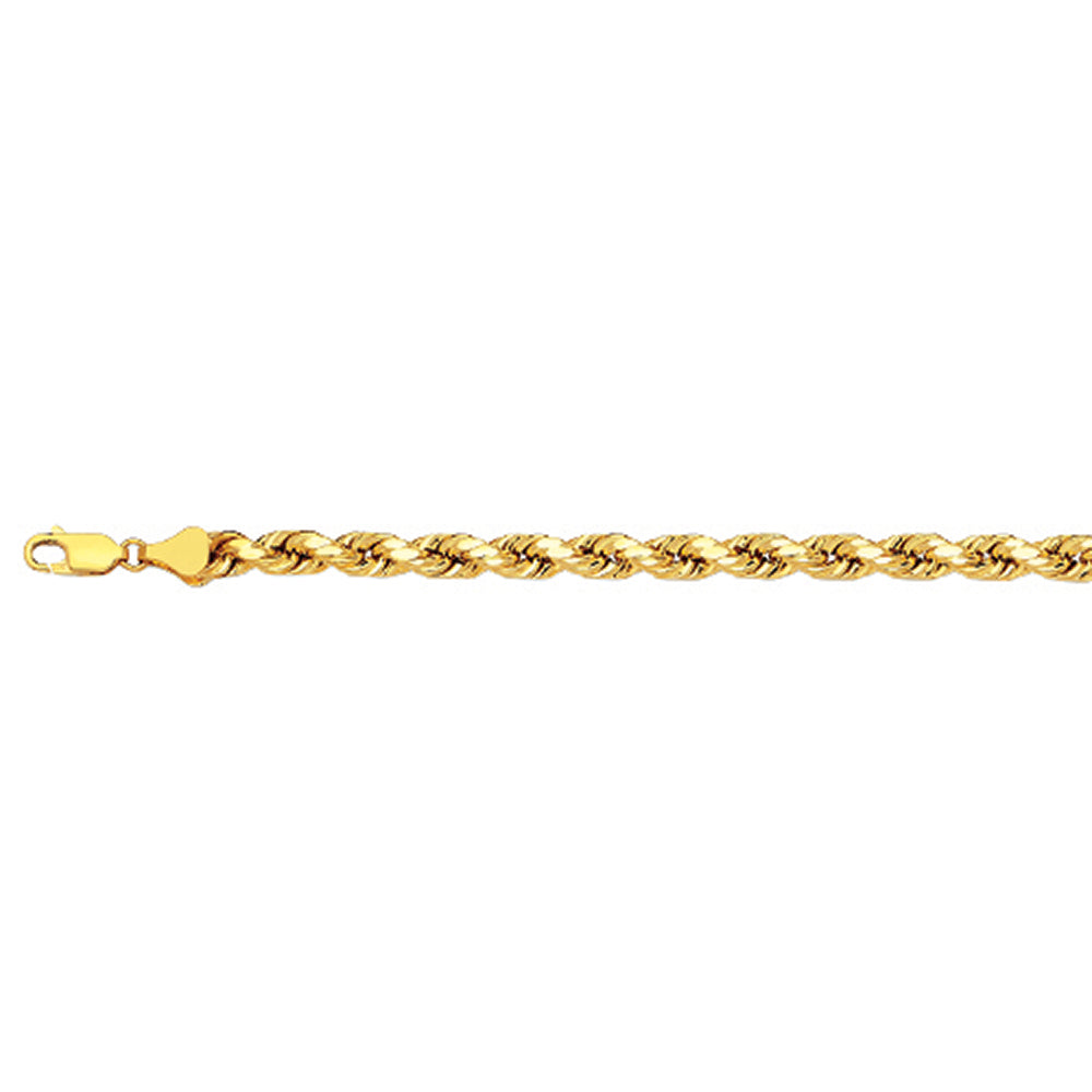 14K 4MM YELLOW GOLD DC HOLLOW ROPE 30" CHAIN NECKLACE (AVAILABLE IN LENGTHS 7" - 30")