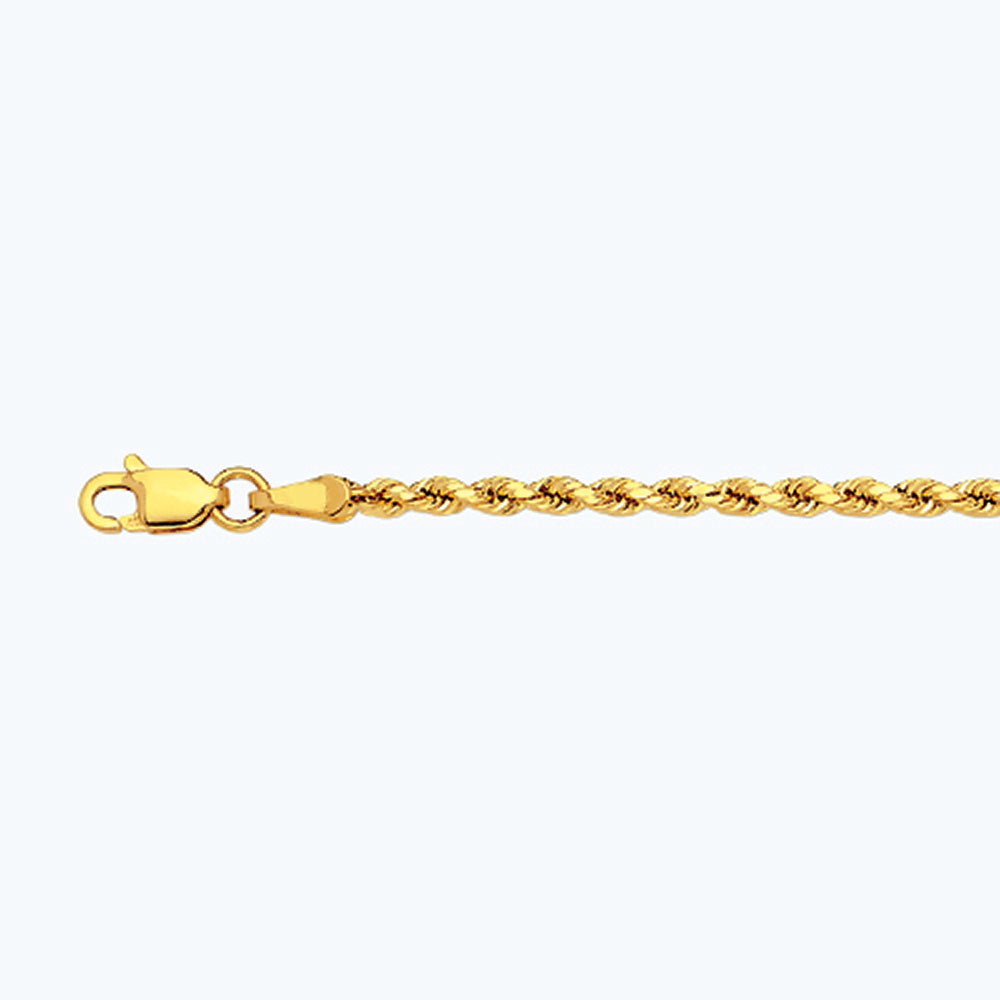 14K 2MM YELLOW GOLD DC HOLLOW ROPE 8.5" CHAIN BRACELET (AVAILABLE IN LENGTHS 7" - 30")