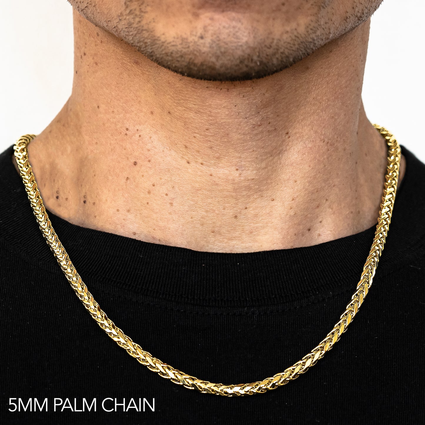 10K 5MM YELLOW GOLD PALM 16" CHAIN NECKLACE (AVAILABLE IN LENGTHS 7" - 30")