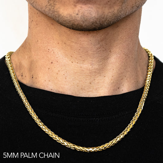 10K 5MM YELLOW GOLD PALM 20" CHAIN NECKLACE (AVAILABLE IN LENGTHS 7" - 30")