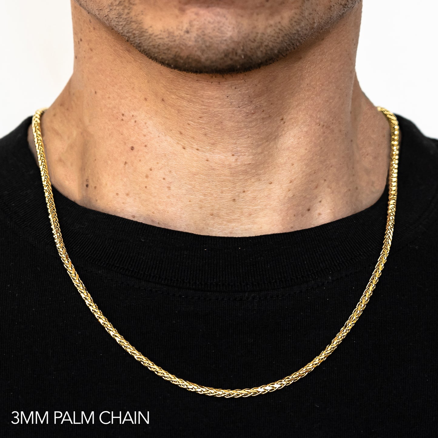 10K 3MM YELLOW GOLD PALM 20" CHAIN NECKLACE (AVAILABLE IN LENGTHS 7" - 30")