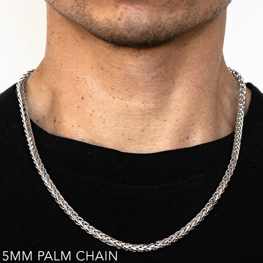 10K 5MM WHITE GOLD PALM 28" CHAIN NECKLACE (AVAILABLE IN LENGTHS 7" - 30")