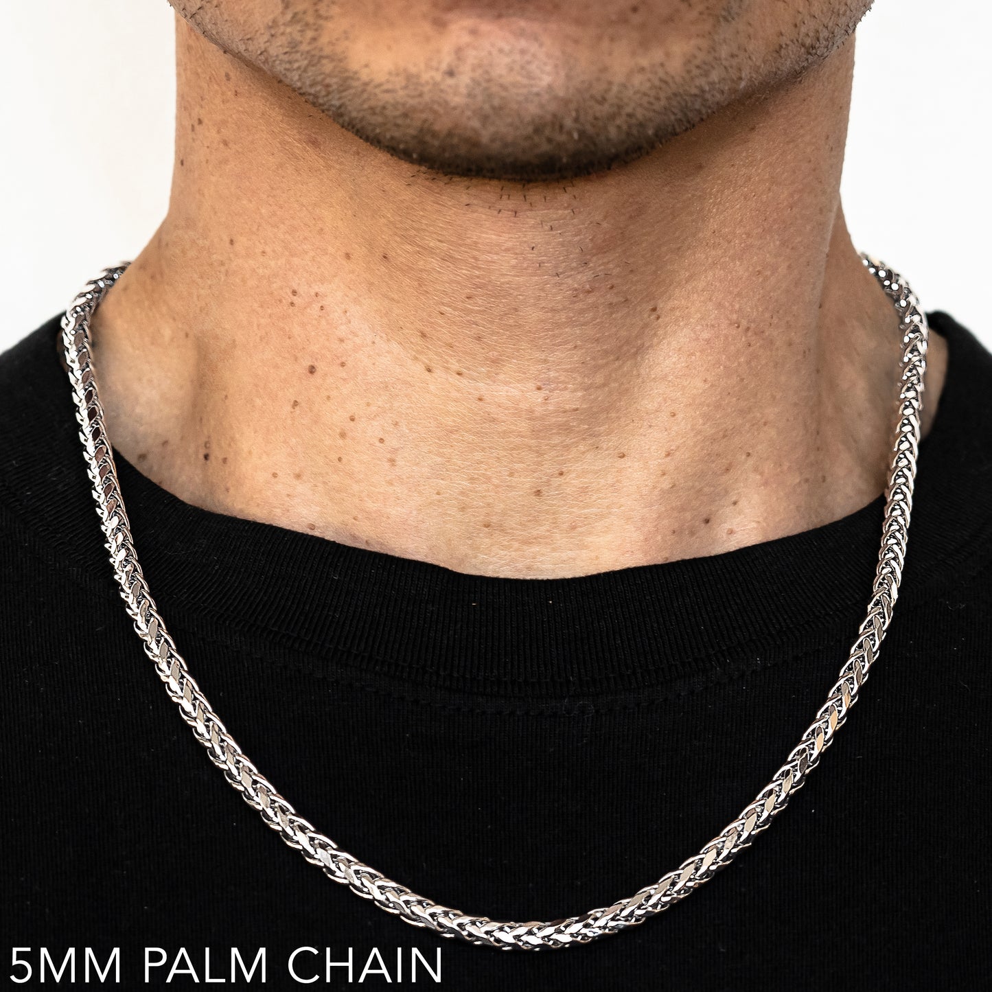 14K 5MM WHITE GOLD PALM 24" CHAIN NECKLACE (AVAILABLE IN LENGTHS 7" - 30")