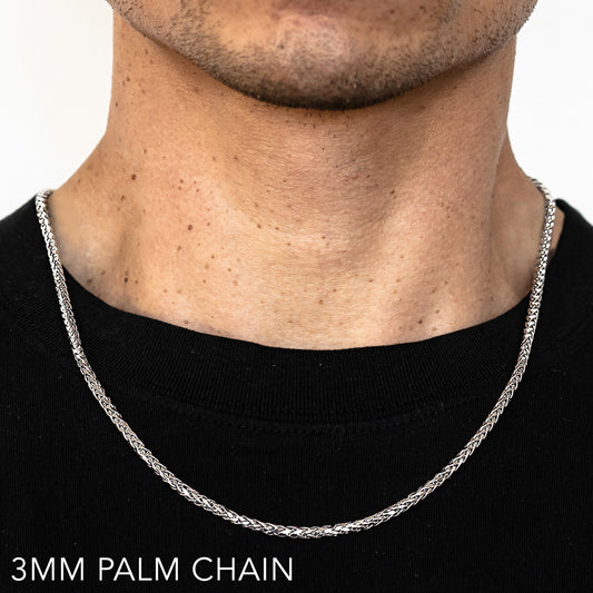 14K 3MM WHITE GOLD PALM 16" CHAIN NECKLACE (AVAILABLE IN LENGTHS 7" - 30")