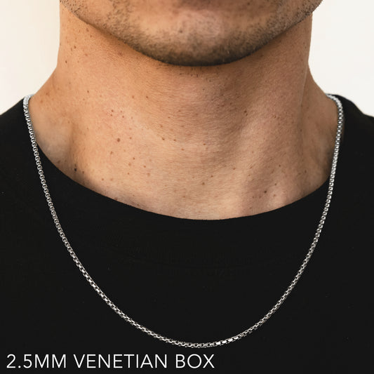 14K 2.5MM WHITE GOLD VENETIAN BOX 16" CHAIN NECKLACE (AVAILABLE IN LENGTHS 7" - 30")