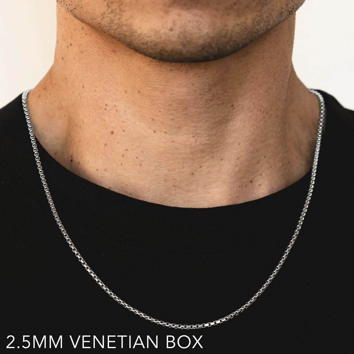 14K 2.5MM WHITE GOLD VENETIAN BOX 26" CHAIN NECKLACE (AVAILABLE IN LENGTHS 7" - 30")