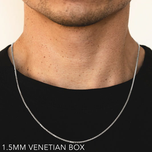 10K 1.5MM WHITE GOLD VENETIAN BOX 18" CHAIN NECKLACE (AVAILABLE IN LENGTHS 7" - 30")