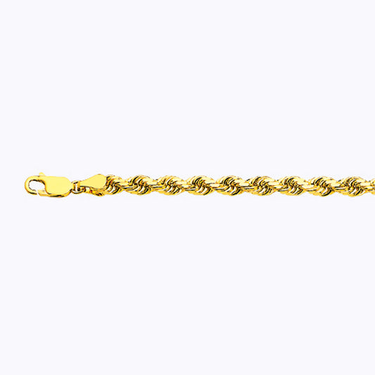 10K 5MM YELLOW GOLD SOLID DC ROPE 8.5" CHAIN BRACELET (AVAILABLE IN LENGTHS 7" - 30")