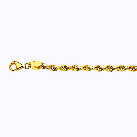 10K 4MM YELLOW GOLD SOLID DC ROPE 7.5" CHAIN BRACELET (AVAILABLE IN LENGTHS 7" - 30")