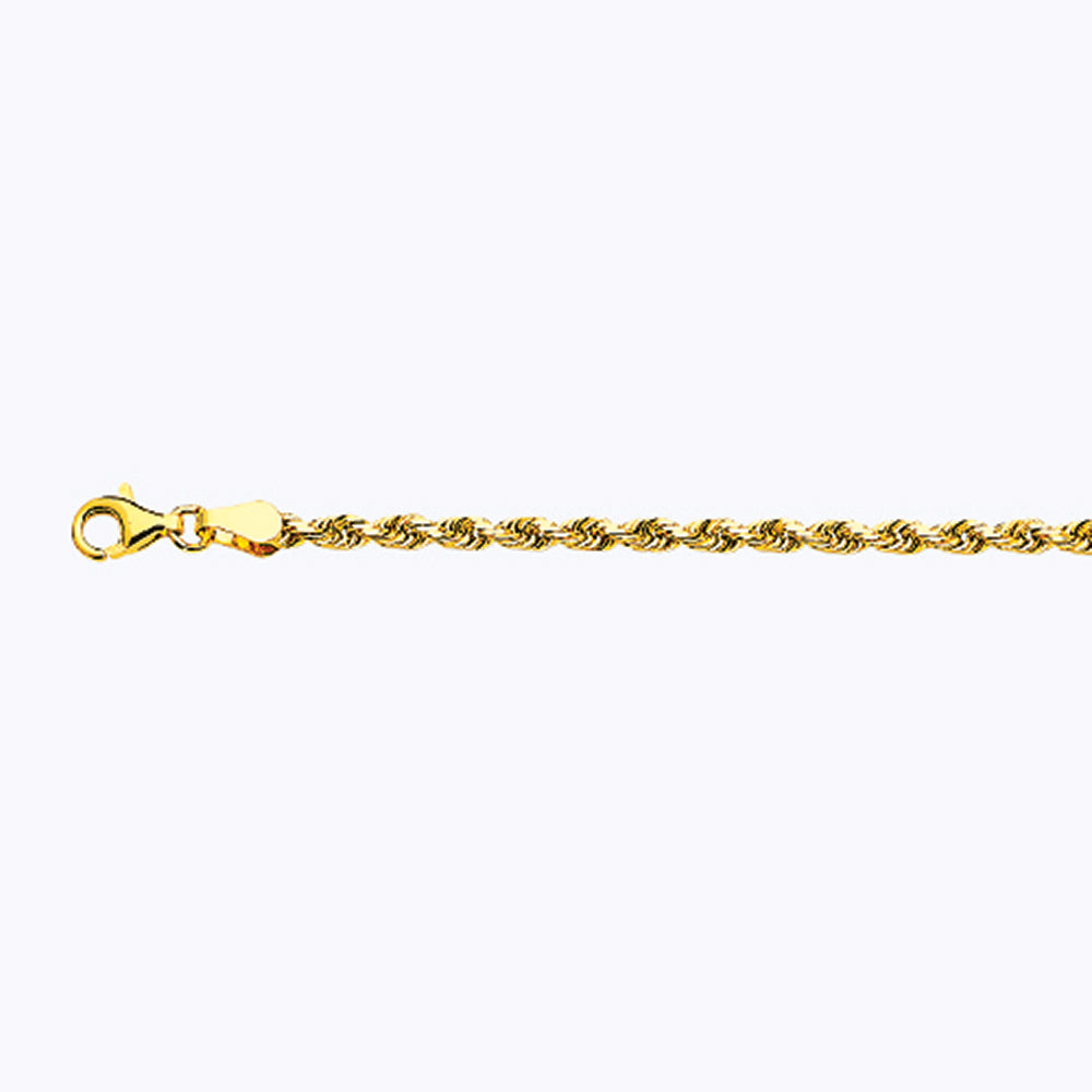 14K 3MM YELLOW GOLD SOLID DC ROPE 22" CHAIN NECKLACE (AVAILABLE IN LENGTHS 7" - 30")