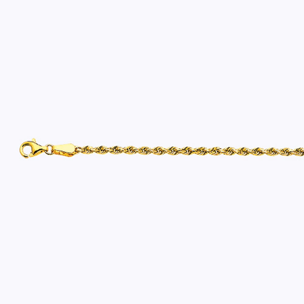 14K 2.5MM YELLOW GOLD SOLID DC ROPE 9" CHAIN BRACELET (AVAILABLE IN LENGTHS 7" - 30")