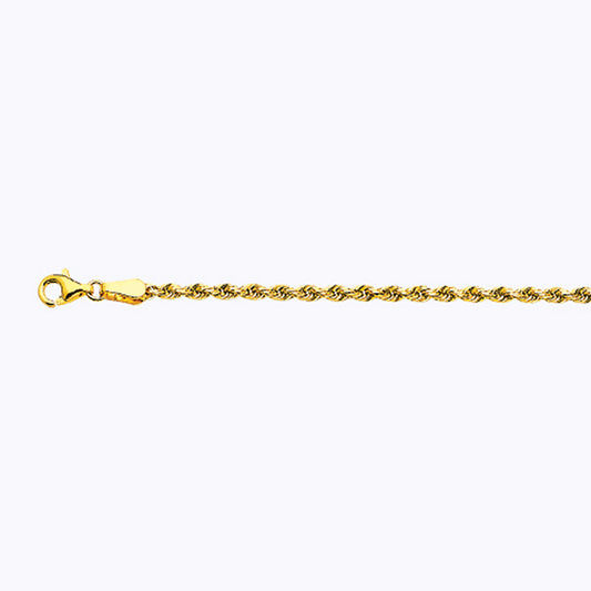 14K 2.5MM YELLOW GOLD SOLID DC ROPE 8.5" CHAIN BRACELET (AVAILABLE IN LENGTHS 7" - 30")