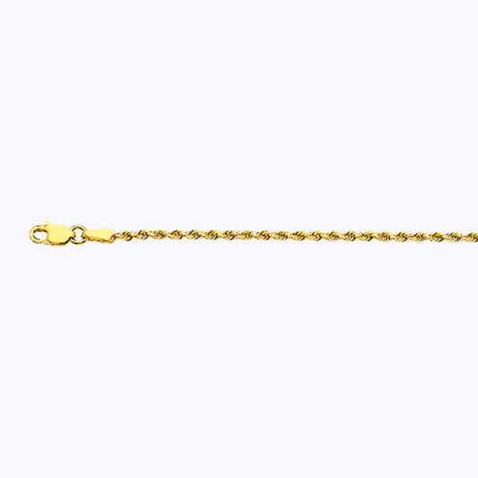 14K 2MM YELLOW GOLD SOLID DC ROPE 7" CHAIN BRACELET (AVAILABLE IN LENGTHS 7" - 30")