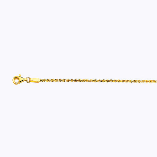 14K 1MM YELLOW GOLD SOLID DC ROPE 8" CHAIN BRACELET (AVAILABLE IN LENGTHS 7" - 30")