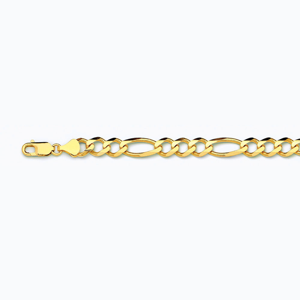 10K 9.5MM YELLOW GOLD SOLID FIGARO 7.5" CHAIN BRACELET (AVAILABLE IN LENGTHS 7" - 30")