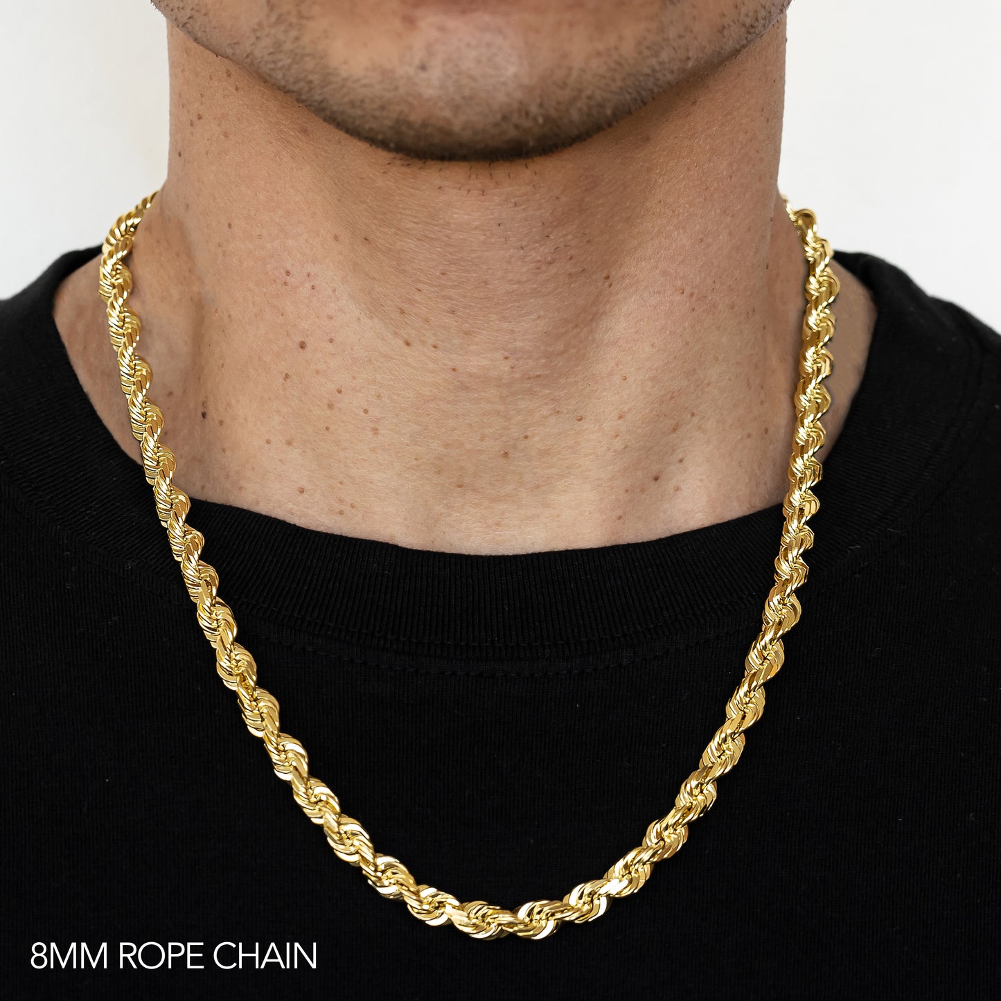 14K 8MM YELLOW GOLD SOLID DC ROPE 16" CHAIN NECKLACE (AVAILABLE IN LENGTHS 7" - 30")