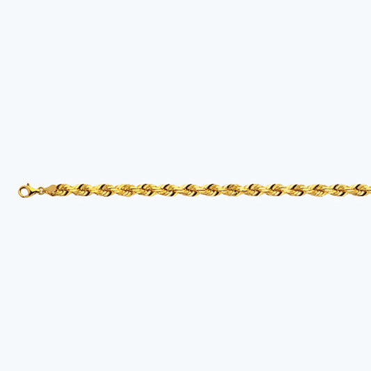 14K 6MM YELLOW GOLD SOLID DC ROPE 9" CHAIN BRACELET (AVAILABLE IN LENGTHS 7" - 30")