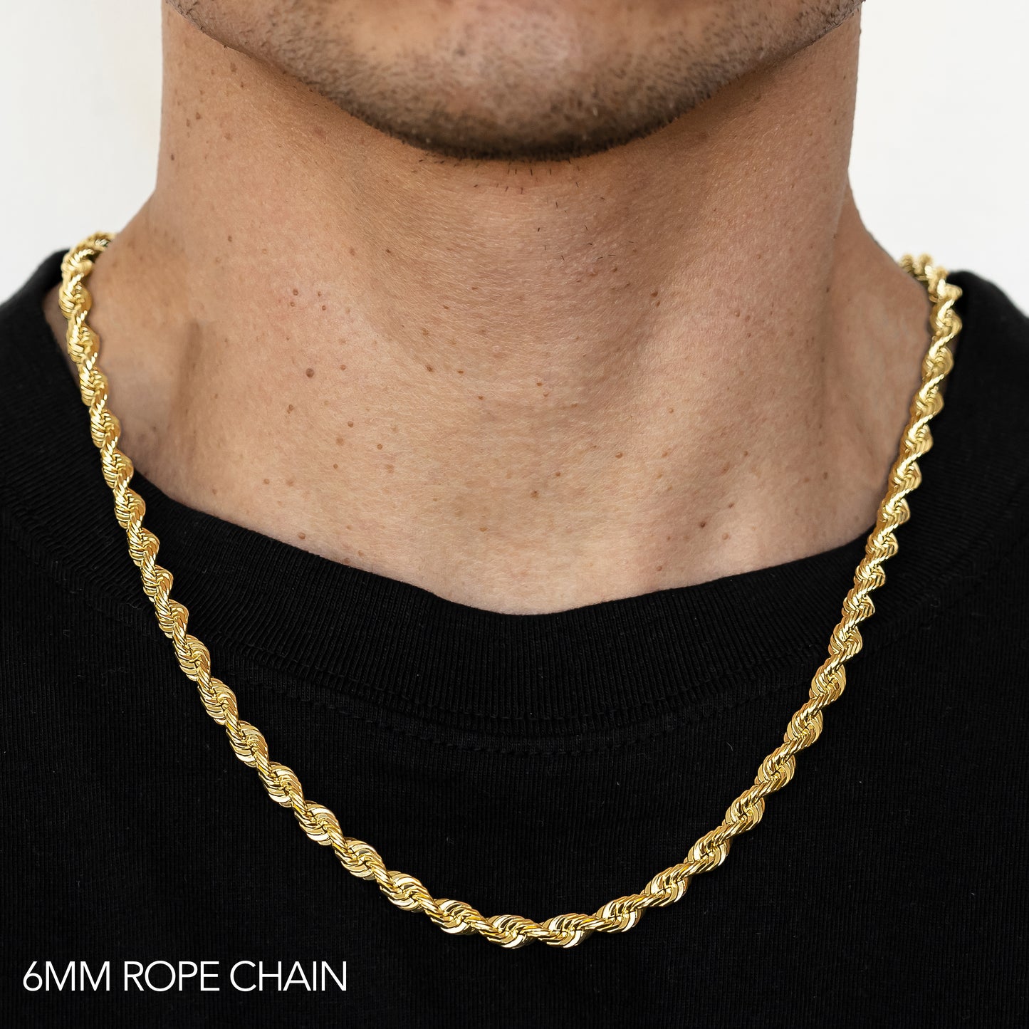 10K 6MM YELLOW GOLD SOLID DC ROPE 26" CHAIN NECKLACE (AVAILABLE IN LENGTHS 7" - 30")