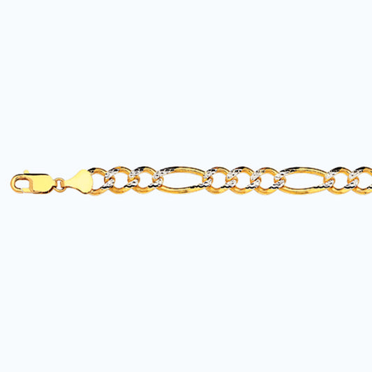 14K 9.5MM YELLOW GOLD SOLID PAVE FIGARO 16" CHAIN NECKLACE (AVAILABLE IN LENGTHS 7" - 30")