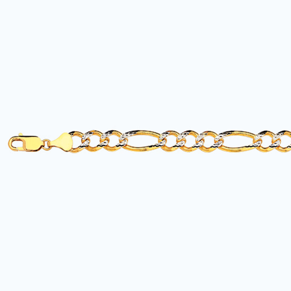 14K 9.5MM YELLOW GOLD SOLID PAVE FIGARO 28" CHAIN NECKLACE (AVAILABLE IN LENGTHS 7" - 30")