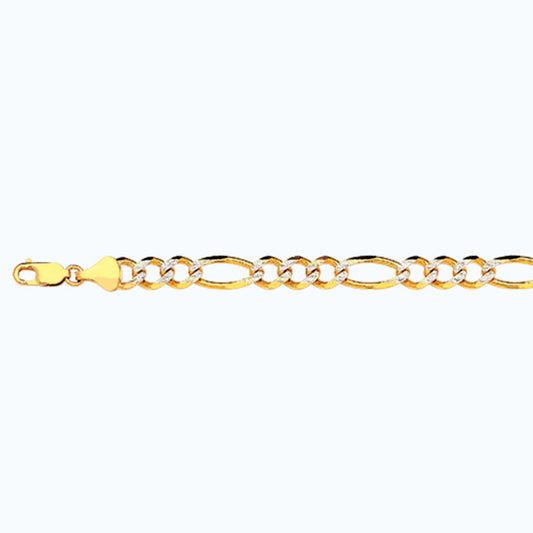 14K 8MM YELLOW GOLD SOLID PAVE FIGARO 22" CHAIN NECKLACE (AVAILABLE IN LENGTHS 7" - 30")