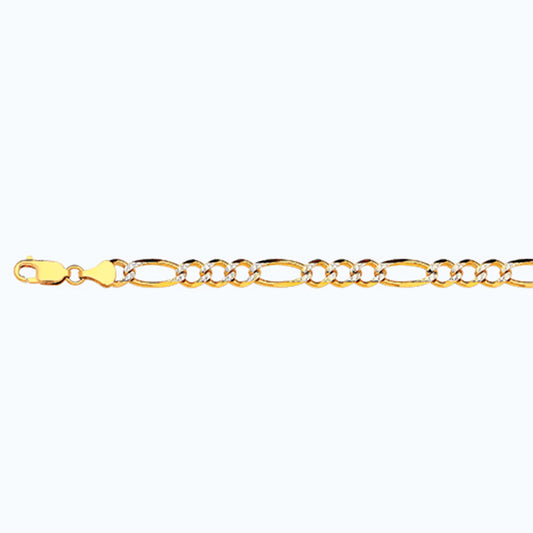 14K 6.5MM YELLOW GOLD SOLID PAVE FIGARO 30" CHAIN NECKLACE (AVAILABLE IN LENGTHS 7" - 30")