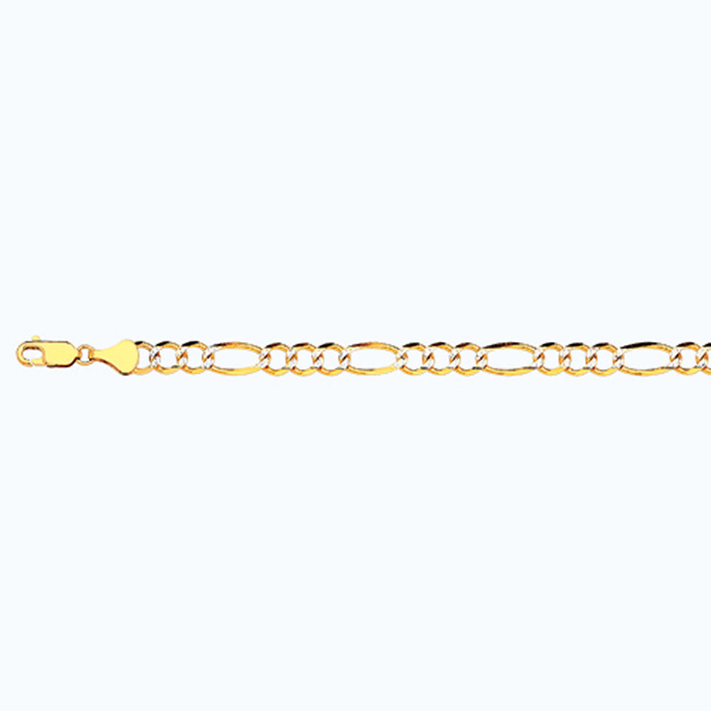 10K 5.5MM YELLOW GOLD SOLID PAVE FIGARO 30" CHAIN NECKLACE (AVAILABLE IN LENGTHS 7" - 30")