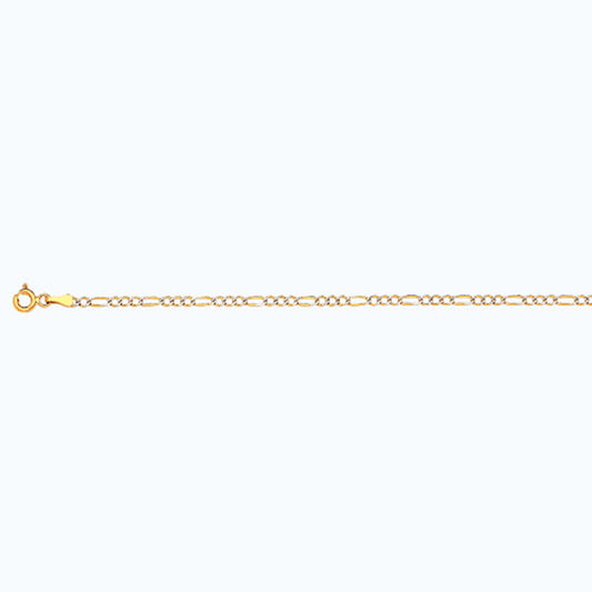 14K 2MM YELLOW GOLD SOLID PAVE FIGARO 20" CHAIN NECKLACE (AVAILABLE IN LENGTHS 7" - 30")