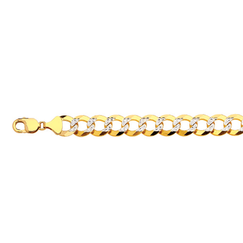 14K 14MM YELLOW GOLD SOLID PAVE CURB 7" CHAIN BRACELET (AVAILABLE IN LENGTHS 7" - 30")